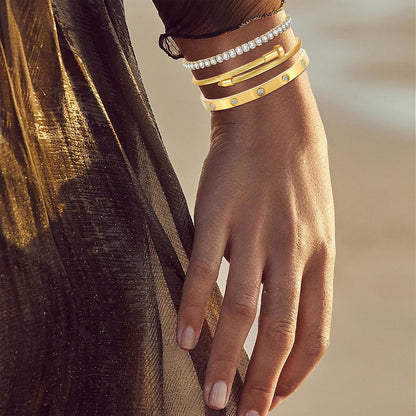 Gold Bracelets for Women- 18K Gold Plated Stainless Steel Love Bangle, Nail & Tennis Bracelets Stack Set for Women with Gift Box |Accessories Designer Jewelry