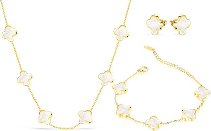 Four Leaf Clover Necklace Bracelet Earring Set for Women | 18K Gold Plated 4 Leaf Lucky Jewelry