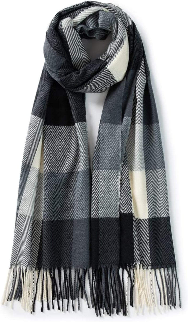 Villand Women'S Wool Scarf - Cashmere Feel Winter Checked Scarves for Women, Large Soft Thick Shawls and Wraps with Gift Box