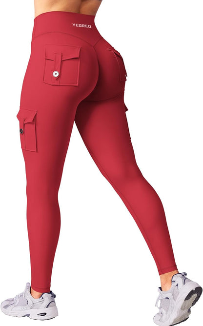 YEOREO Coreflex Workout Cargo Leggings with Pockets for Women Hidden Scrunch Butt Lifting Leggings Gym Yoga Pants