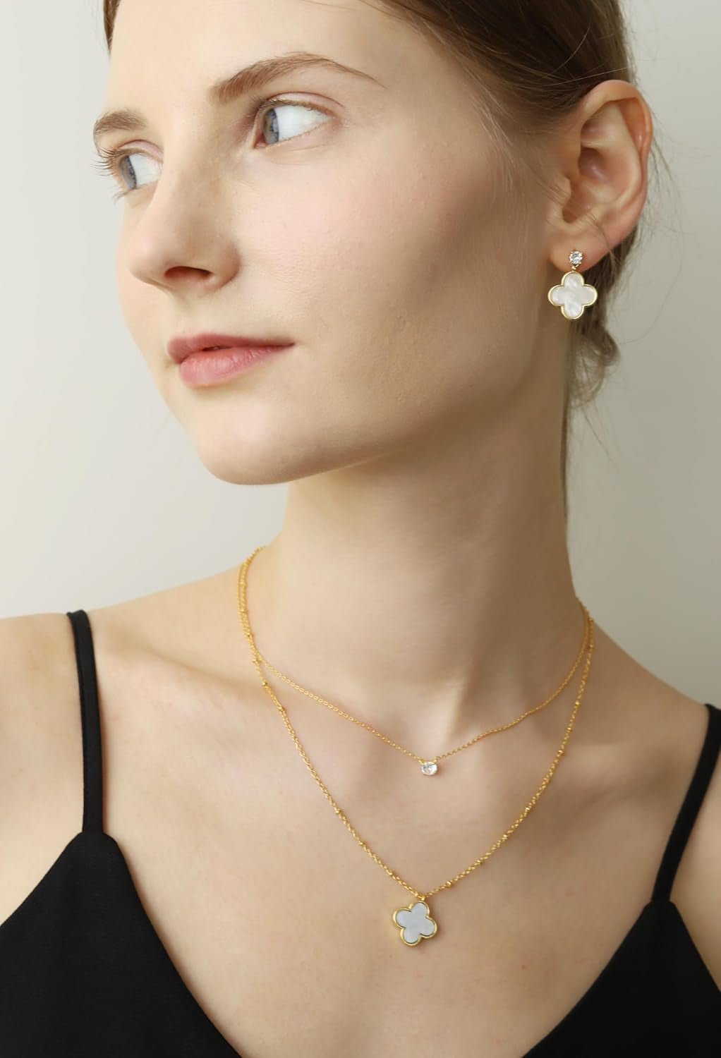 Unique Earrings for Women Trendy, 14K Gold Plated Four Leaf Clover Heart Butterfly Stud Dangle Earrings, Black Onyx White Huggie Earrings Birthday Christmas Valentine'S Day Jewelry Gifts