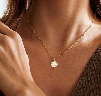 Clover Necklace for Women - 14K Gold Plated Mother of Pearl Four Leaf CZ Pendant Necklace Lucky Charm Jewelry Gifts for Women
