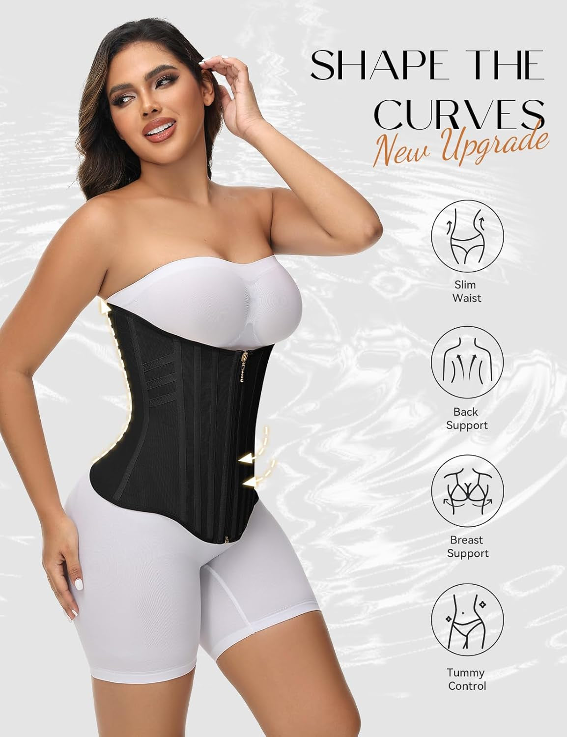 Women wearing black waist trainer corset during workout