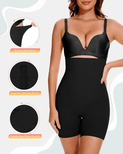 Seamless body shaper shorts thigh slimmer side profile on model