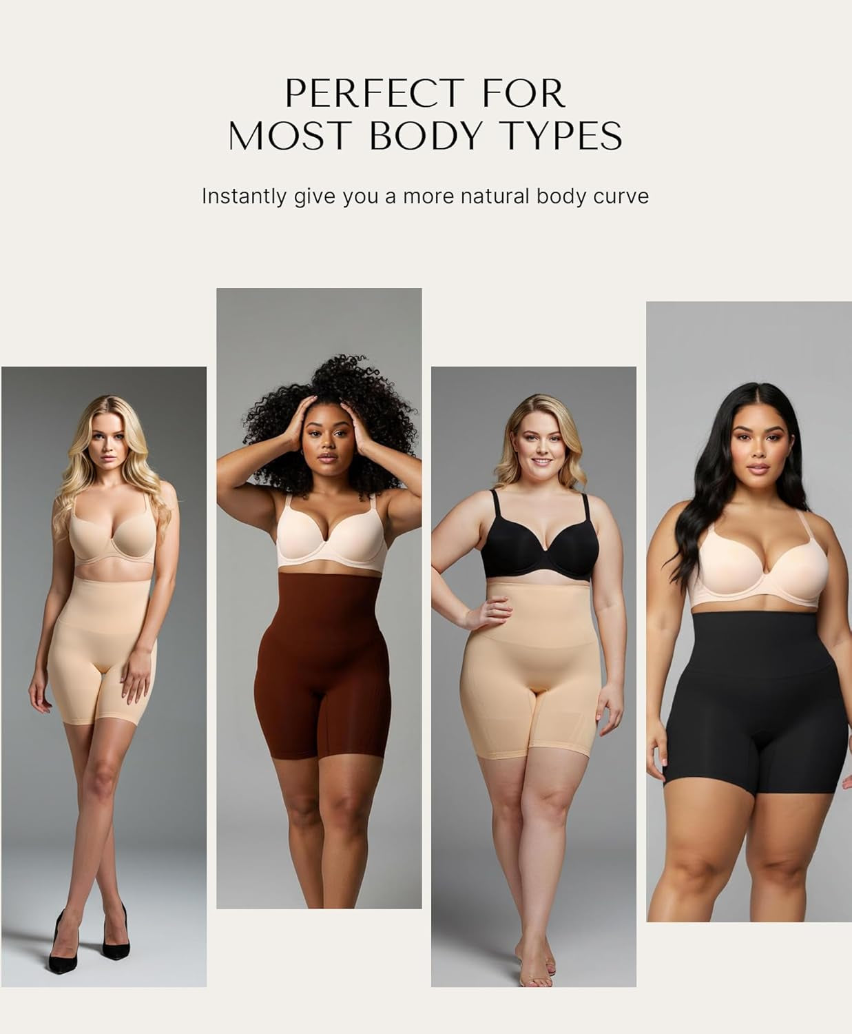 High-waisted shapewear shorts side profile showing thigh slimming
