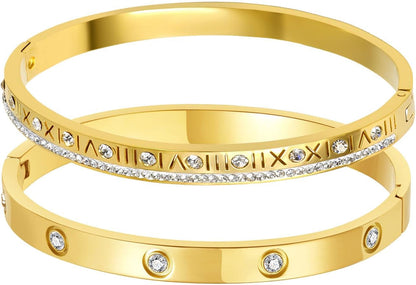 14K Gold Plated Bracelet Set for Women Love Friendship Bangle with Cubic Zirconia Stones Stainless Steel Bracelet Best Gifts for Women