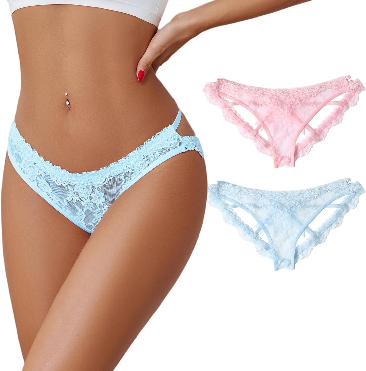 Avidlove Lace Panties for Women Sexy Cheeky Underwear with Cute Bow Back Hollow Out Low Rise Panty