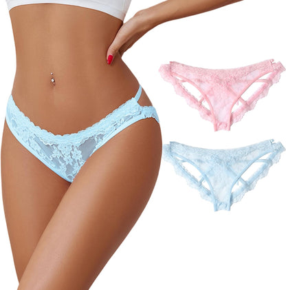 Avidlove Lace Panties for Women Sexy Cheeky Underwear with Cute Bow Back Hollow Out Low Rise Panty
