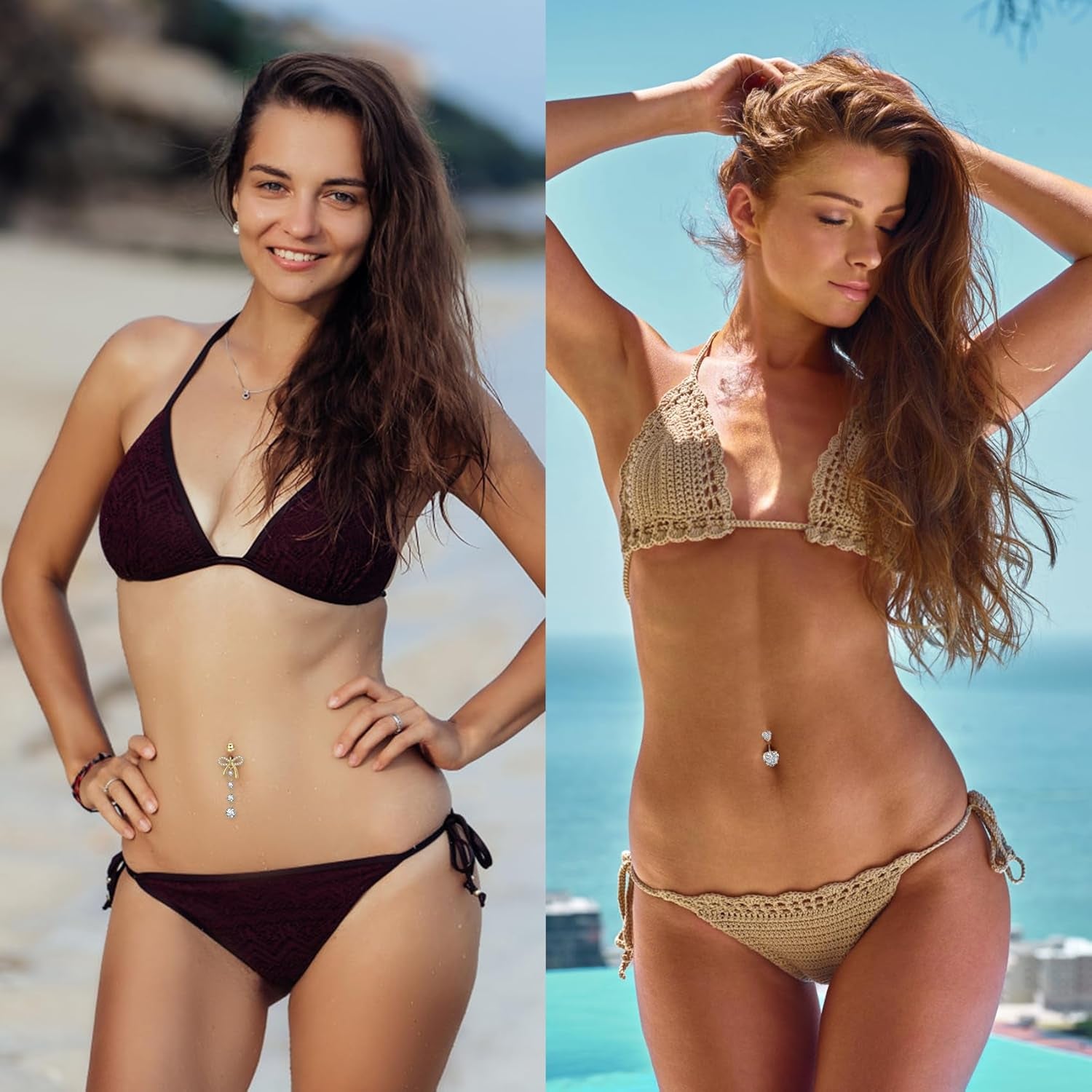 14G Clicker Belly Button Ring, Dangle Belly Button Rings, Surgical Stainless Steel CZ Cute Navel Body Piercing Jewelry for Women, Gold/Silver/Pink