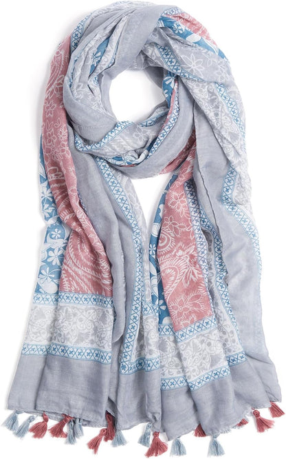 Scarf for Women Lightweight Soft Floral Leopard Printed Scarves Fall Winter Fashion Shawl Wrap with Fringe