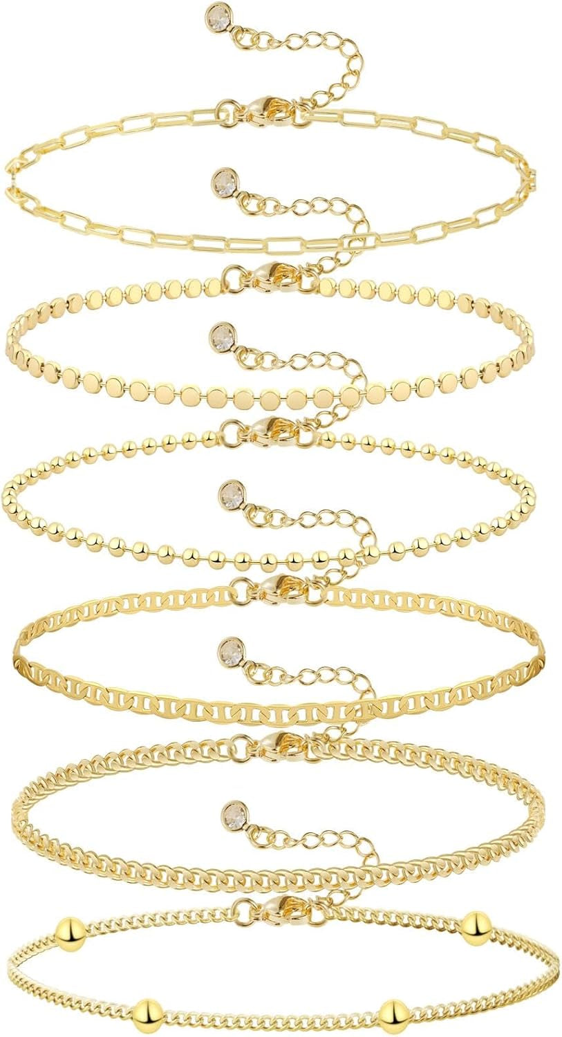 Gold Bracelets for Women 14K Gold Bangle Bracelet Stack - Adjustable Waterproof Trendy Bracelets Gold Filled Stacks Bangles Link Chain Gold Bracelet Non Tarnish for Women Jewelry Gifts