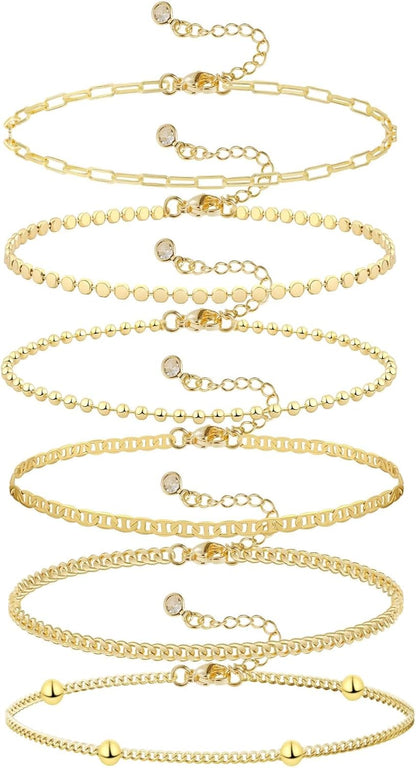 Gold Bracelets for Women 14K Gold Bangle Bracelet Stack - Adjustable Waterproof Trendy Bracelets Gold Filled Stacks Bangles Link Chain Gold Bracelet Non Tarnish for Women Jewelry Gifts