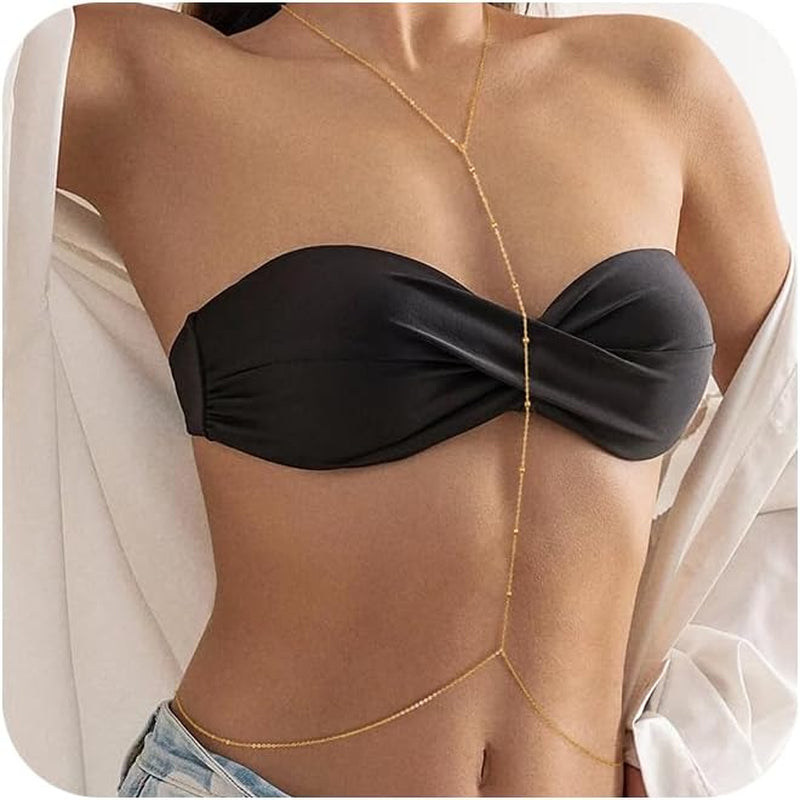 2PCS Gold Silver Waist Chain Adjustable Layered Belly Chain Body Chain Jewelry for Women Sexy Bikini Beach Boho Pearl Beaded Cuban Satellite Waist Chains