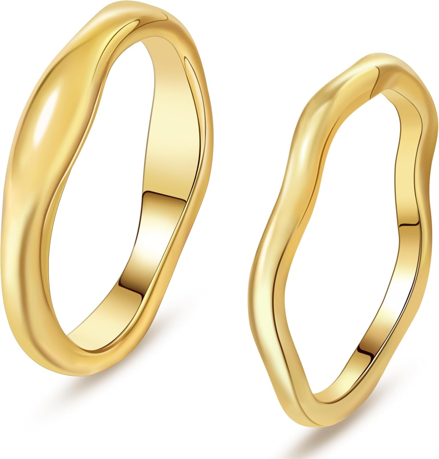 Stackable Gold Rings for Women Non Tarnish, Dainty 14K Gold Plated Chunky Stacking Rings Trendy Statement Pinky Thumb Rings Engagement Eternity Wedding Band Ring Stacking Gold Jewelry Size 4 5 6 7 8 9 10 11