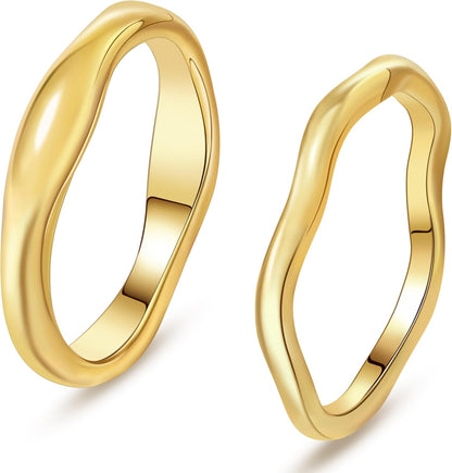 Stackable Gold Rings for Women Non Tarnish, Dainty 14K Gold Plated Chunky Stacking Rings Trendy Statement Pinky Thumb Rings Engagement Eternity Wedding Band Ring Stacking Gold Jewelry Size 4 5 6 7 8 9 10 11