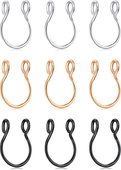 D.Bella Fake Septum Piercing Faux Nose Rings Hoop Stainless Steel Faux Lip Ear Nose Septum Ring Non Piercing Clip on Nose Hoop Rings Body Piercing Jewelry