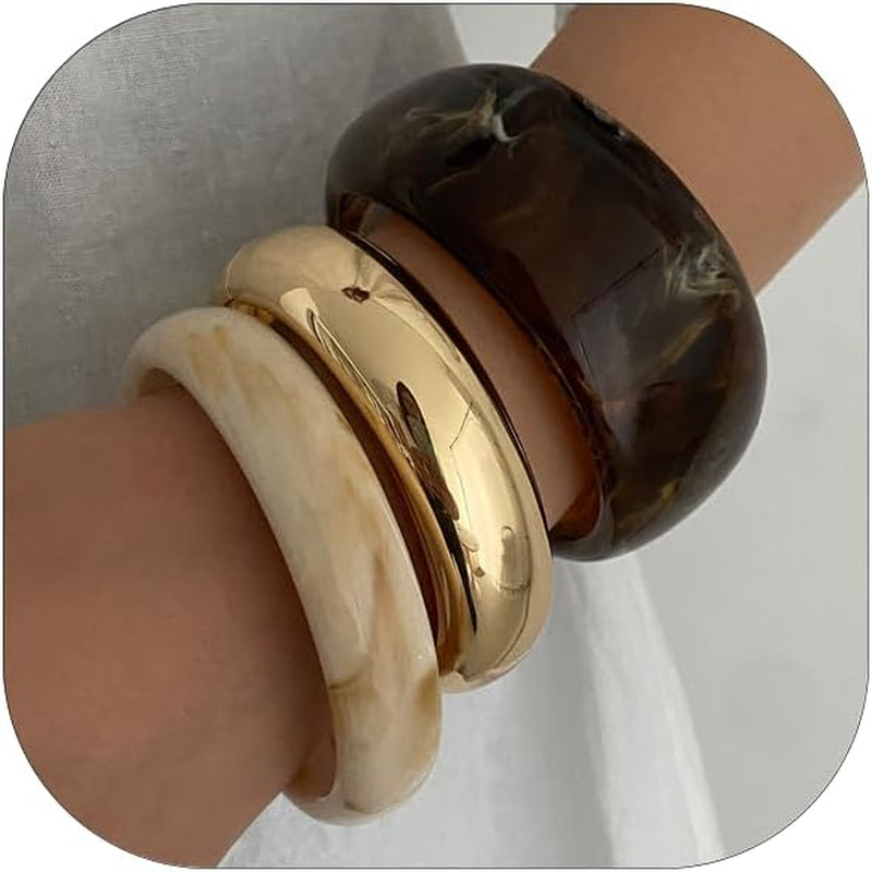 Chunky Acrylic Bangle Gold Bracelets Set for Women Resin Bangle Bracelet Set Big Thick Wide Statement Stacking Bangle Bracelets