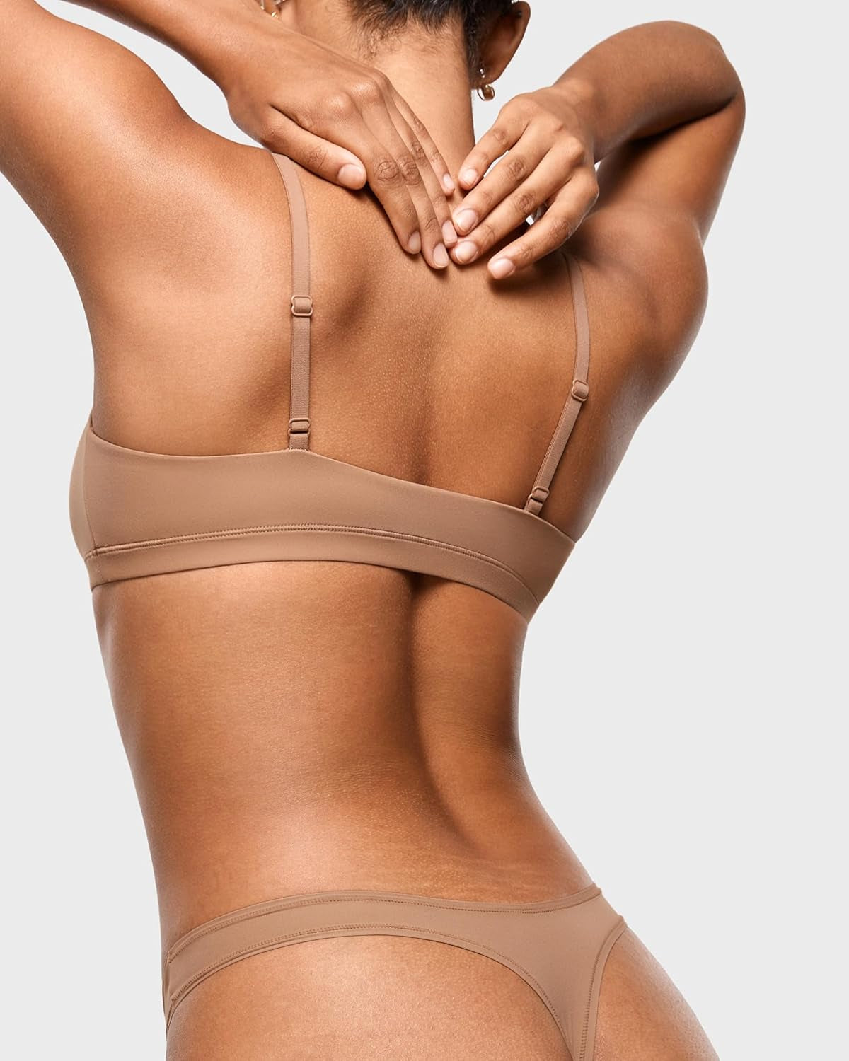 Soft butter fabric v-waisted thong front view