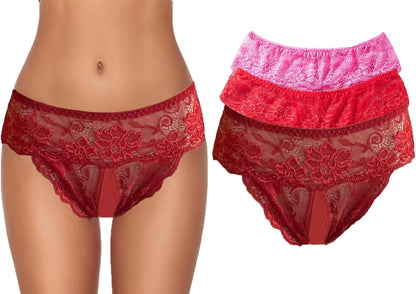 Women Sexy Panties plus Size Underwear Lace Thongs Low Rise G-String Cheeky Underpants Pack of 1-3