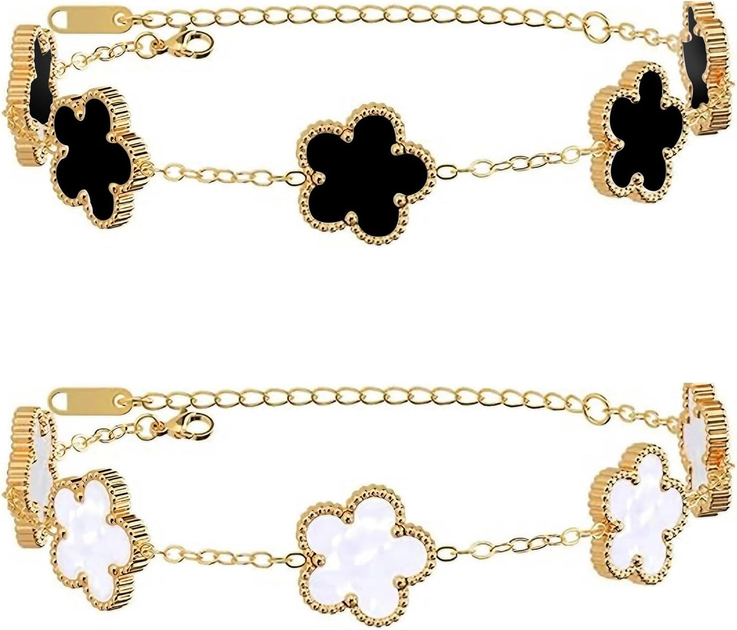 18K Gold Plated Clover Bracelet for Women Dupes Bracelet Set Flower Leaf Lucky Clover Bracelets Trendy Danity Jewelry Birthday Gifts for Women/Mom/Friends/Sister/Besties