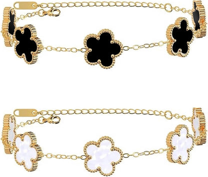 18K Gold Plated Clover Bracelet for Women Dupes Bracelet Set Flower Leaf Lucky Clover Bracelets Trendy Danity Jewelry Birthday Gifts for Women/Mom/Friends/Sister/Besties