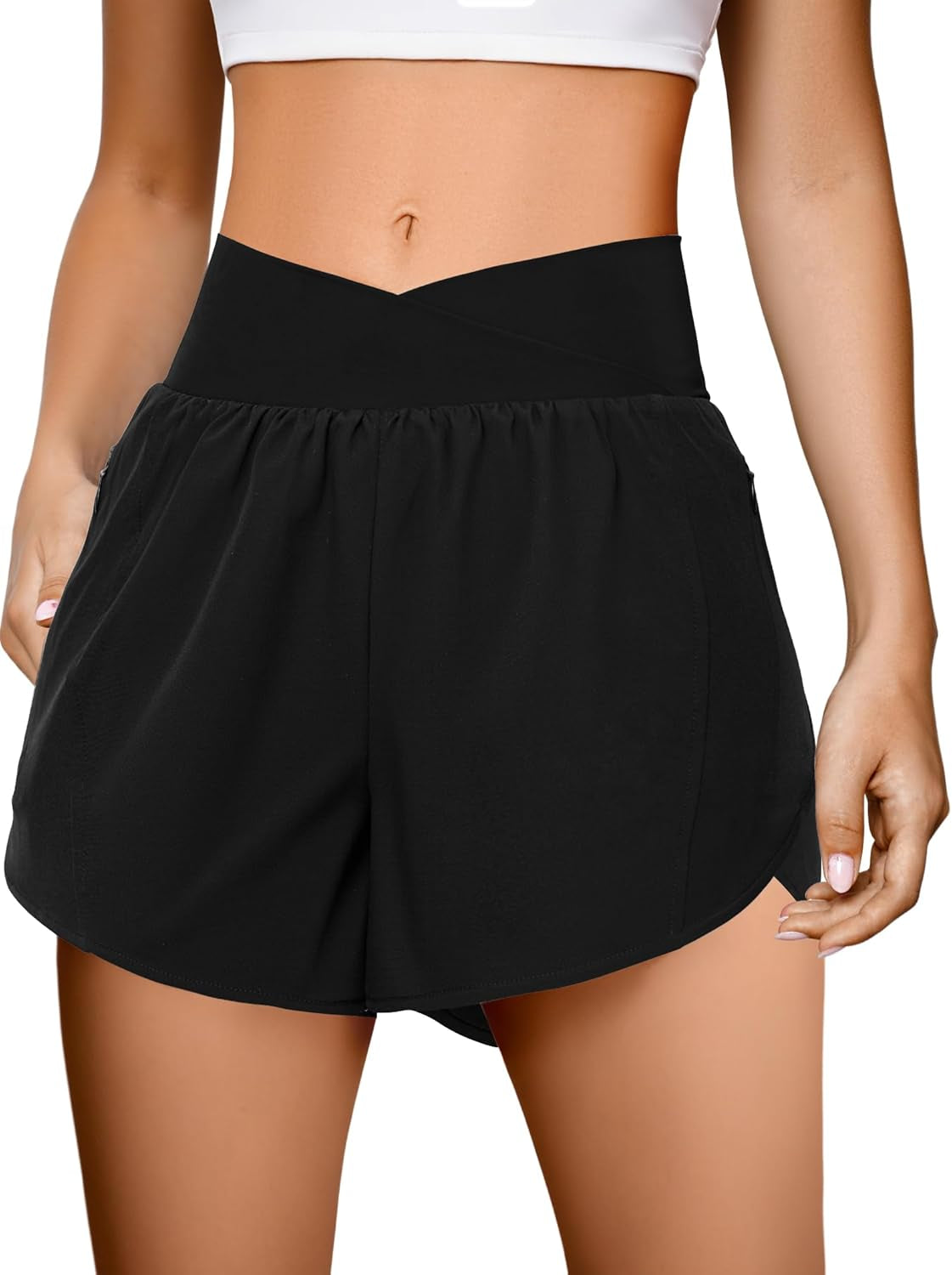 Fireswan Crossover Athletic Shorts for Women 2 in 1 Flowy Running Shorts with Pockets Spandex Butterfly Workout Tennis Skorts