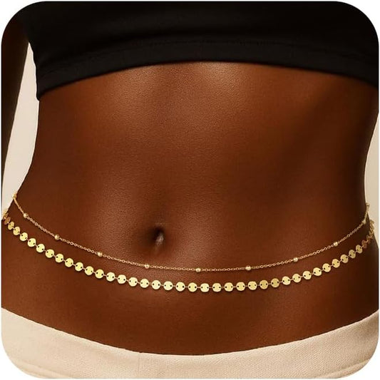 CHESKY Waist Chain for Women, Dainty 14K Gold Plated Waist Beads Gold Chain Belt for Womens Simple Body Chain Jewelry for Womens Belly Chain Y2K Belt Accessories Gold Jewelry for Women Gifts