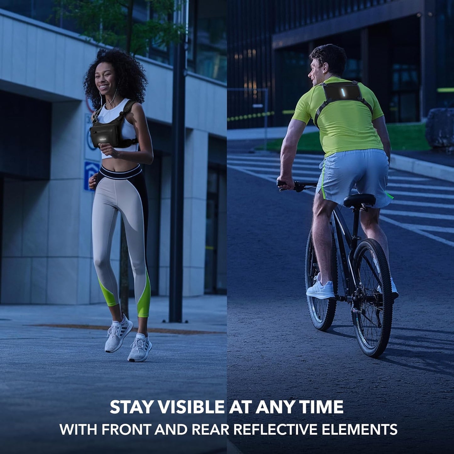 Reflective safety vest chest pack for biking and outdoor workouts