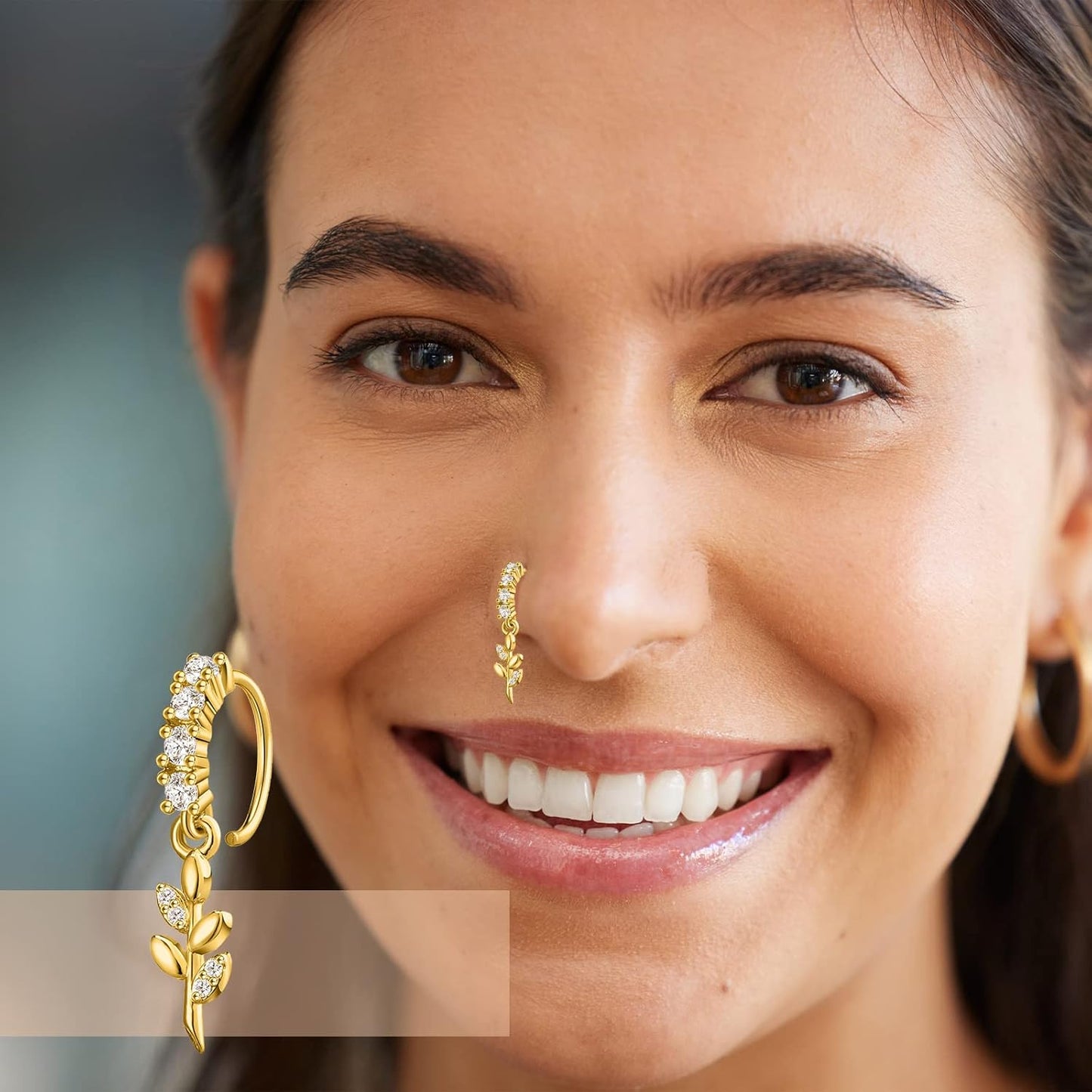 Junkin 18 Pcs 20G Nose Rings Dangle for Women Christmas Nose Rings Gifts L Shaped Stud Hoop Cute Star Heart round Jewelry Dangle Studs Ring for Women Girl Wife Gifts(Gold)