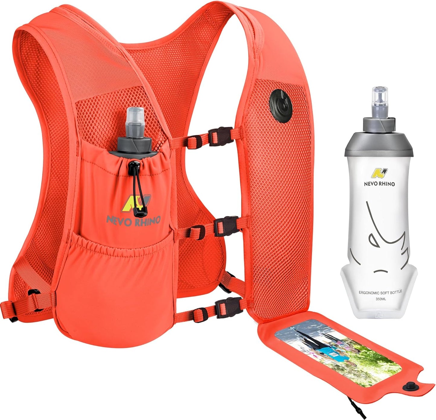Running hydration vest with attached soft water flask