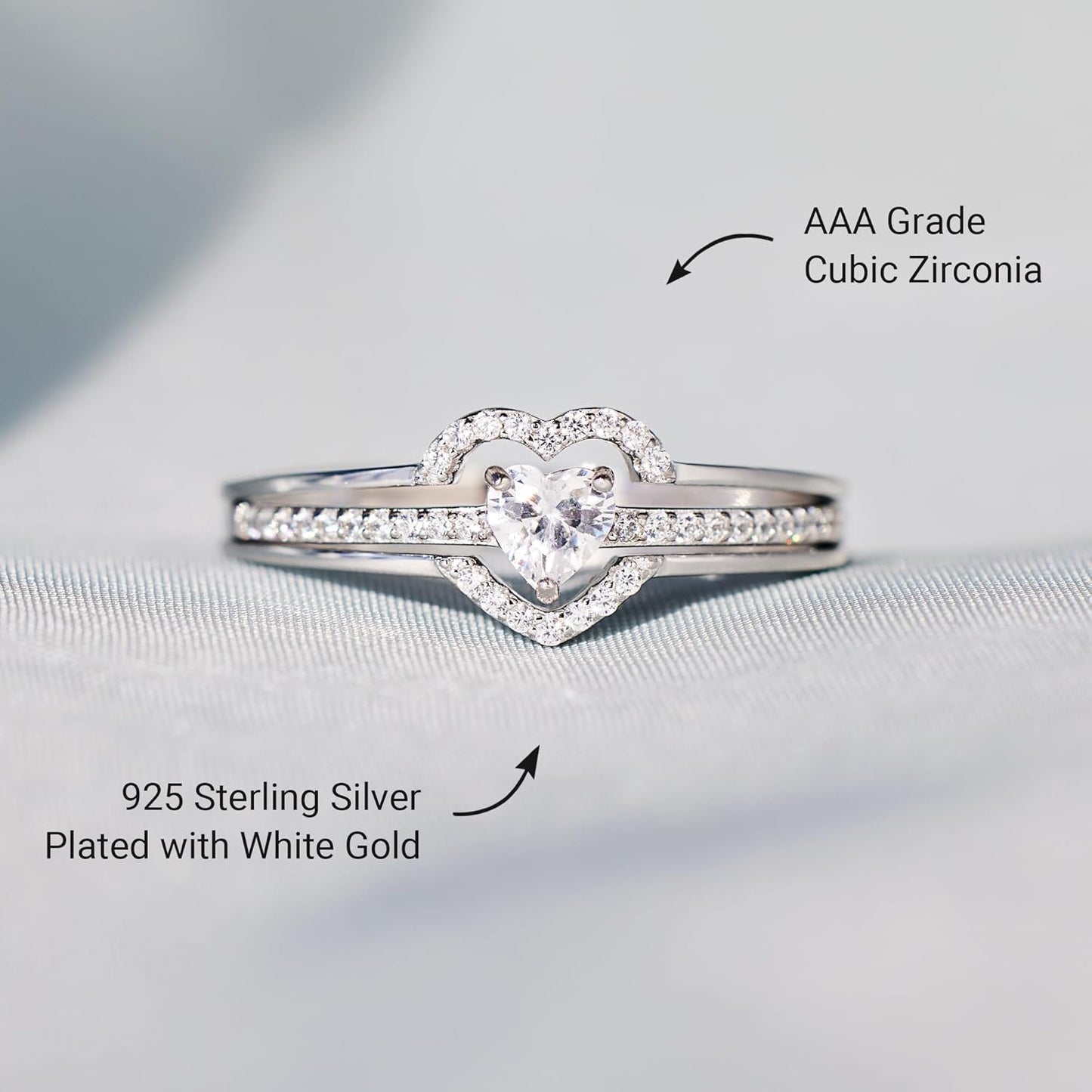 STORYJEWELLERY 925 Sterling Silver Rings for Women, Promise Rings for Her, Heart Purity Ring, Stacking Silver Pinky Ring for Women, Gifts for Her