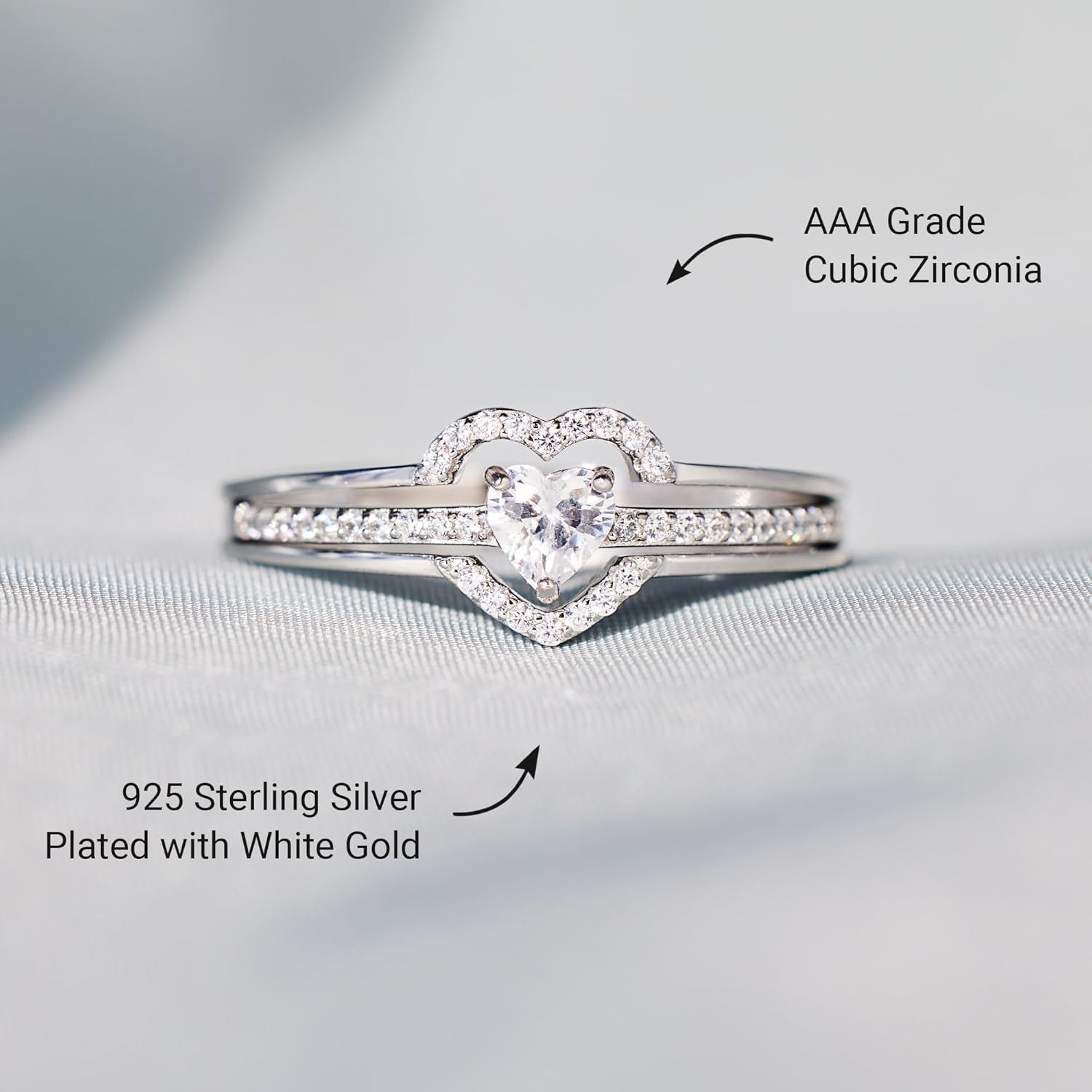 STORYJEWELLERY 925 Sterling Silver Rings for Women, Promise Rings for Her, Heart Purity Ring, Stacking Silver Pinky Ring for Women, Gifts for Her