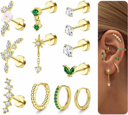 LOLIAS 16 Gauge Cartilage Earrings for Women Flat Back-Hypoallergenic Surgical Stainless Steel Stud Hoop Cartilage Earring Set Daith Conch Tragus Helix Piercing Jewelry Single PC