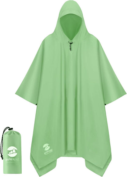 Saphirose Hooded Rain Poncho Waterproof Raincoat Jacket for Men Women Adults