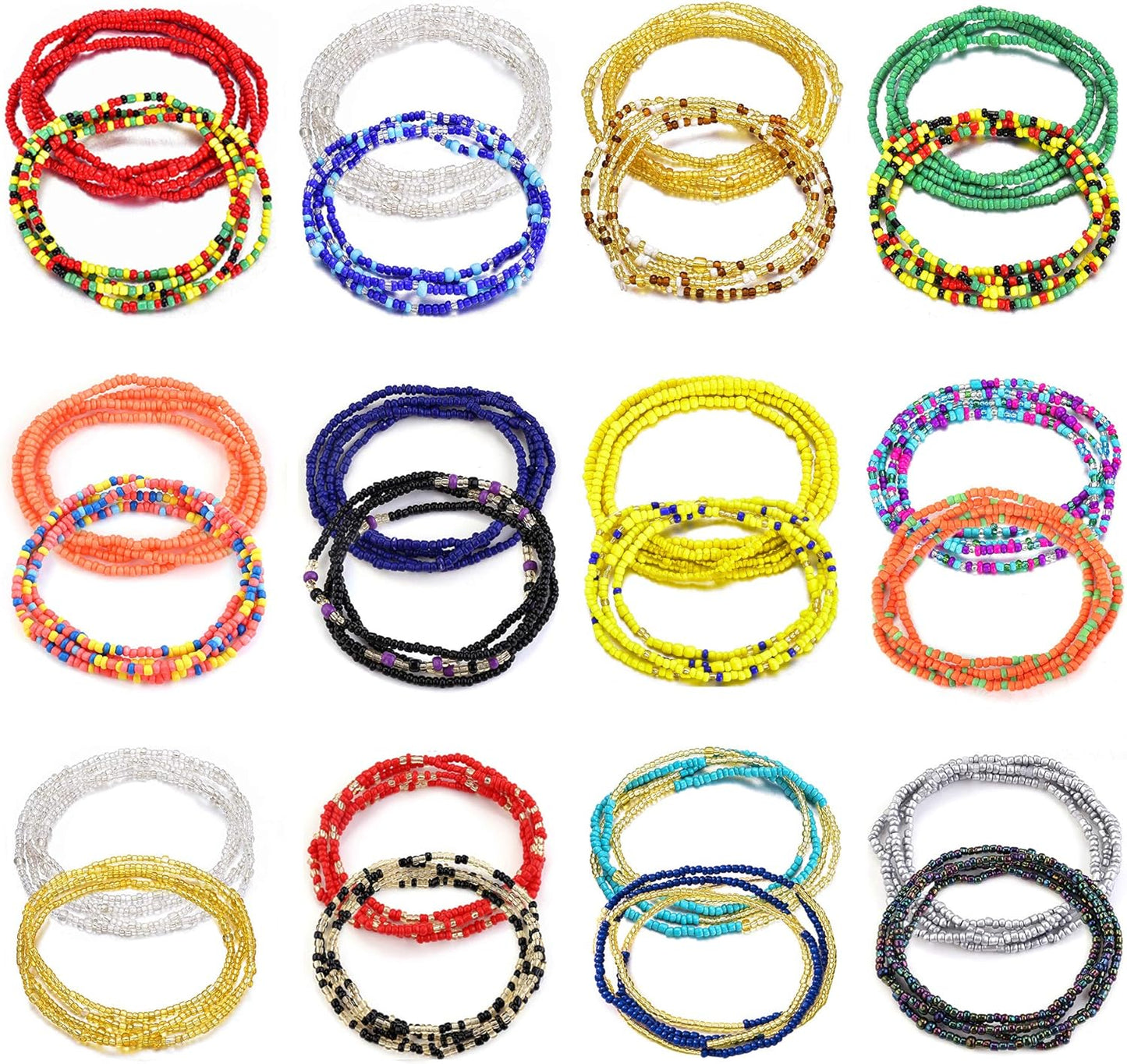 TOBENY SHIWE 24PCS Waist Bead Chains for Women Colorful Summer Body Chains Belly Beads Bikini Jewelry Chains Bead Waist Chains Set
