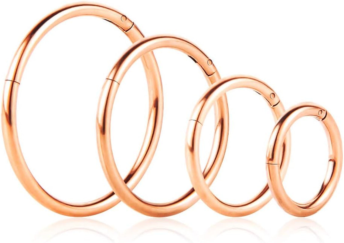 4Pcs 16G 18G 20G Surgical-Steel-Piercing-Ring-Nose-Rings-Hinged-Hoop-Earrings,6Mm 8Mm 10Mm 12Mm Seamless Stainless Steel Clicker Eyebrow Septum Piercing Hoop,Sliver Black Gold Rose Gold Rainbow Body Jewelry Set