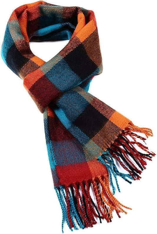 A.WAVE Premium Soft-Touch Plaid Tassel Scarf for Men, Elegant Winter Wrap