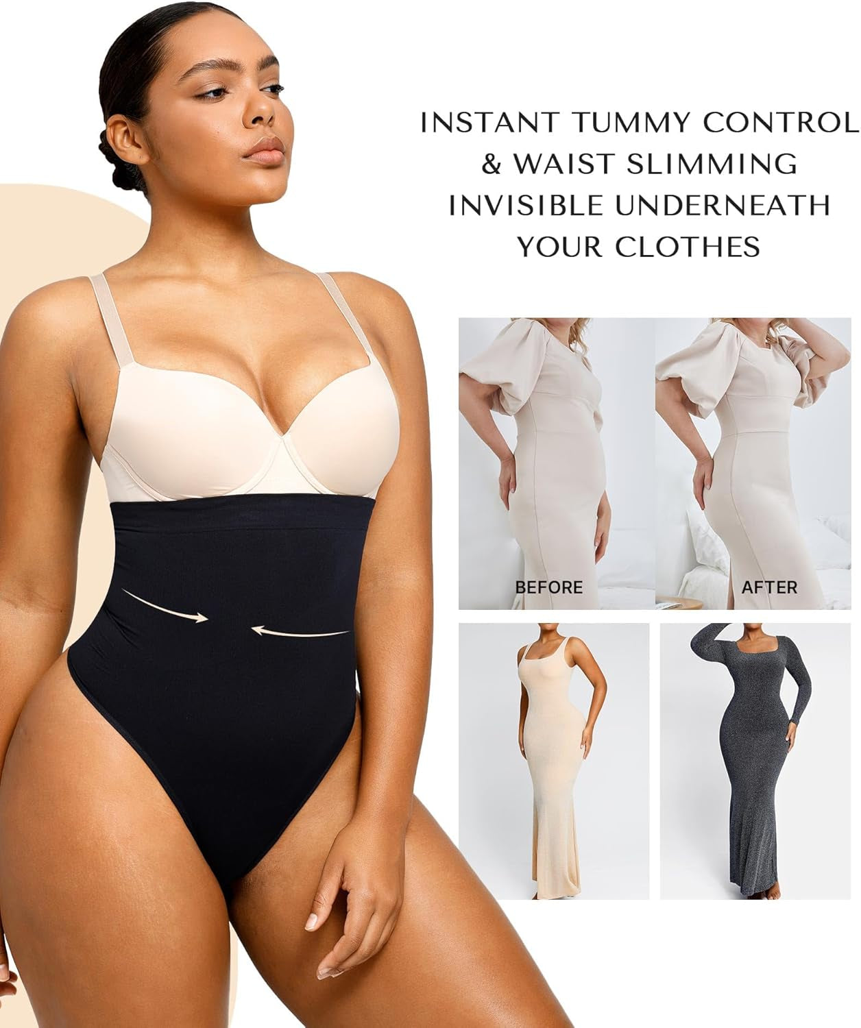 Back view of high waist thong body shaper with invisible panty line technology