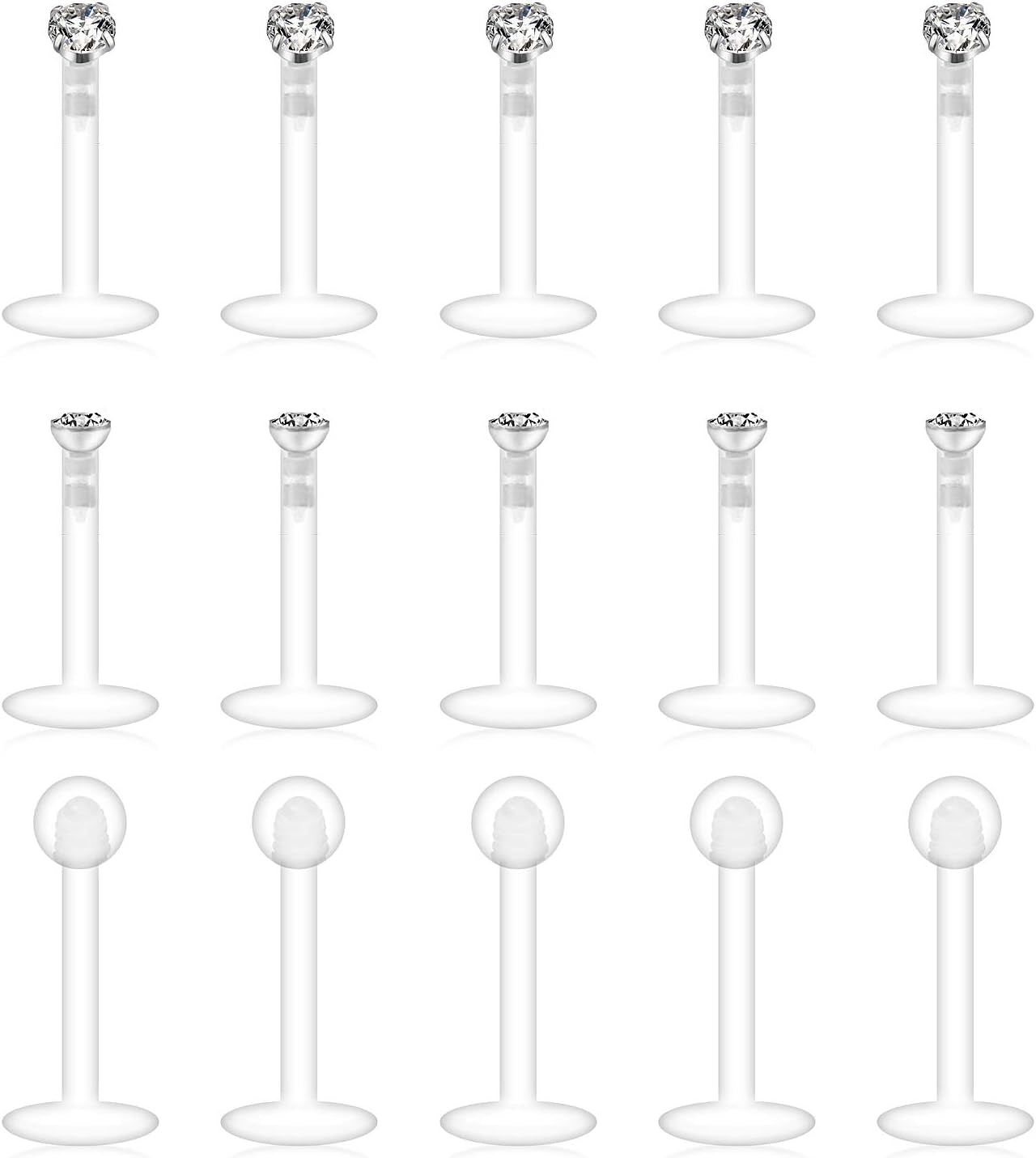Ruifan 16G Clear UV Flexible Acrylic 2Mm CZ Gem Labret Monroe Lip Ring Tragus Helix Cartilage Earring Stud Barbell Body Piercing Jewelry