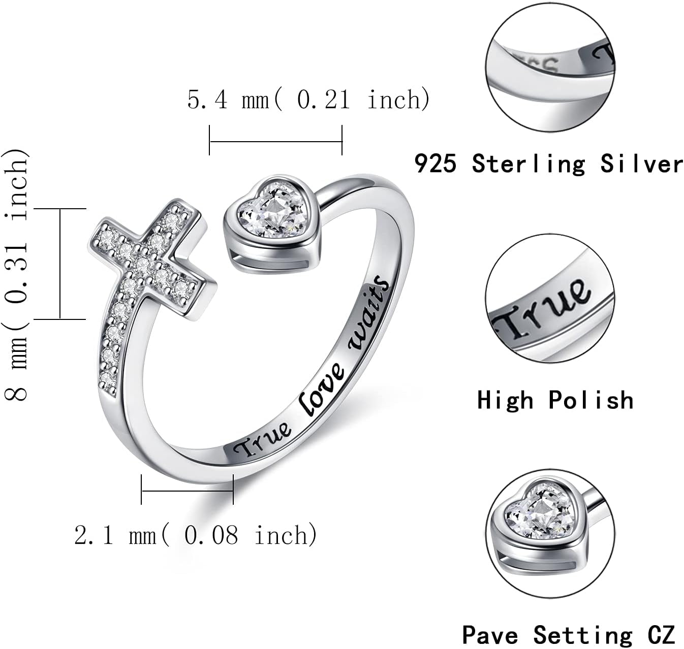Side profile of APOTIE sterling silver cross purity ring
