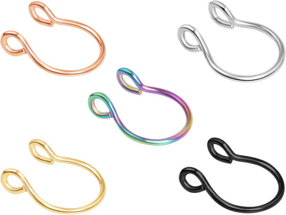 5-12 Pcs Nose Rings Hoops Nose Piercings Nose Piercing Jewelry Fake Nose Ring Fake Piercings Septum Lip Double Hoop Nose Ring Hoop Nose Rings for Women Clip on Helix Cartilage Hoop Earrings