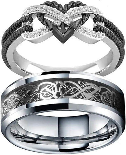 Matching lover rings for him and her displayed together