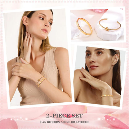 Multiple 18K gold plated bangles stacked together showing full set