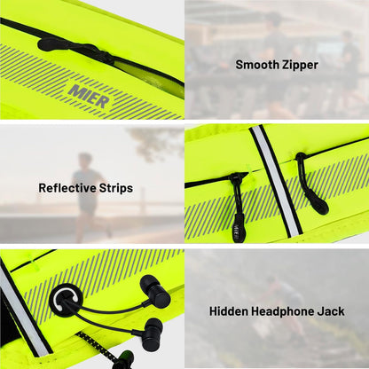 Detail of headphone port and cable management on women's running belt