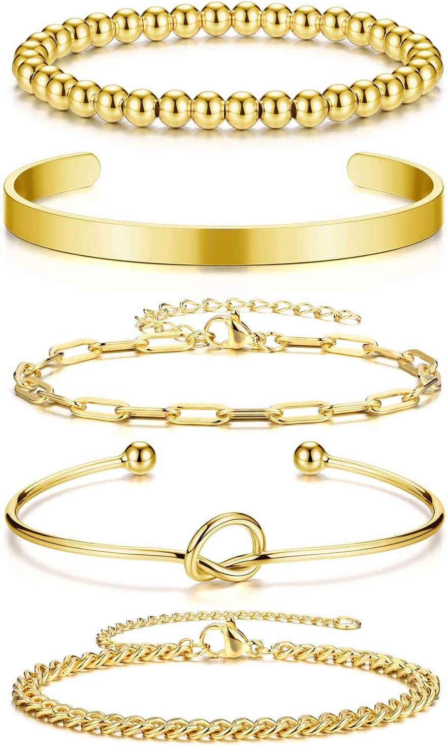Piercingj Stackable Bracelet Set for Women Dainty Gold Beaded Chain Cuban Link Bracelets Layered Paperclip Love Knot Cuff Bangle Pulsera Jewelry