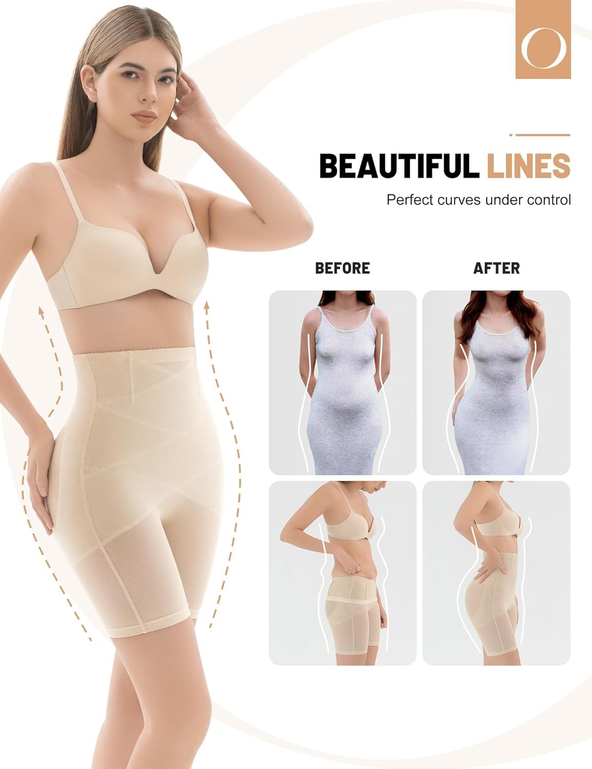 Thigh slimming shapewear shorts laid flat showing waistband design