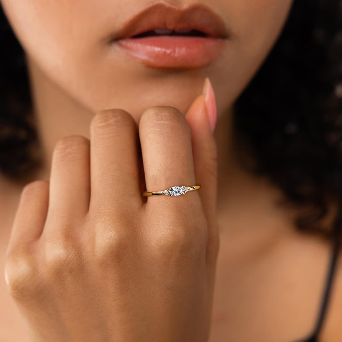 Dainty thumb ring with emerald cubic zirconia stone