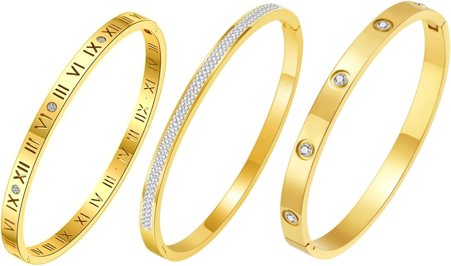 14K Gold Plated Bracelet Set for Women Love Friendship Bangle with Cubic Zirconia Stones Stainless Steel Bracelet Best Gifts for Women