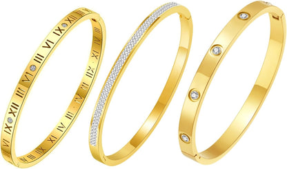 14K Gold Plated Bracelet Set for Women Love Friendship Bangle with Cubic Zirconia Stones Stainless Steel Bracelet Best Gifts for Women