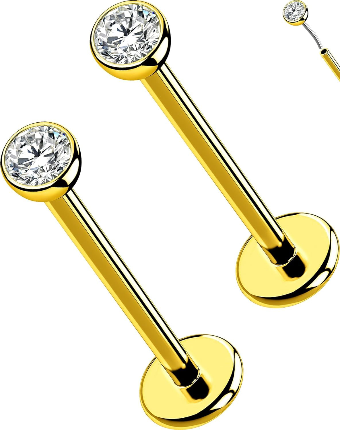 OUFER 2Pcs 20G/18G/16G G23 Titanium Threadless Nose Stud Earrings Flat Back Tiny CZ Small Nose Helix Cartilage Tragus Conch Labret Medusa Monroe Piercing Jewelry for Women Men